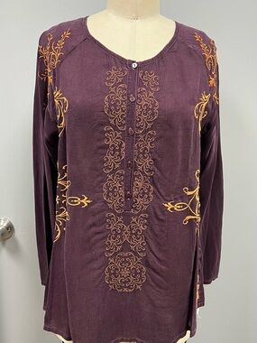 Johnny Was Plum Tunic with Gold Embroidery